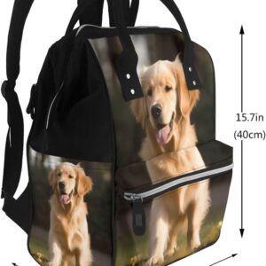 Golden Retriever Dog Diaper Bag Essentials Travel Tote Nappy Backpack Large Capacity Mummy Backpack Multifunction Waterproof Teacher Nurse Bag 15.7 inch Work laptop Bags