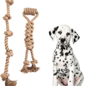 Pure Natural Hemp Rope Dog Toys, Aggressive Chewers, Indestructible, Unbreakable, Sturdy and Chemical Free Toys, Tug of War Pull Rope-Set of 2