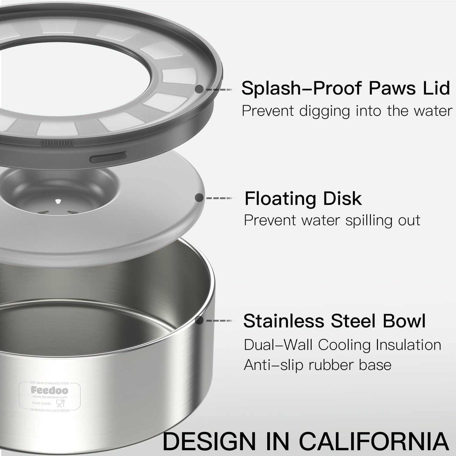 1Gallon No Spill Water Bowl for Dogs, Double-Wall Stainless Steel with Splash-Proof Paws Lid and Floating Disk, Non-Slip Base, Easy to Clean Slow Water Feeder for Large Medium Dogs - Image 2