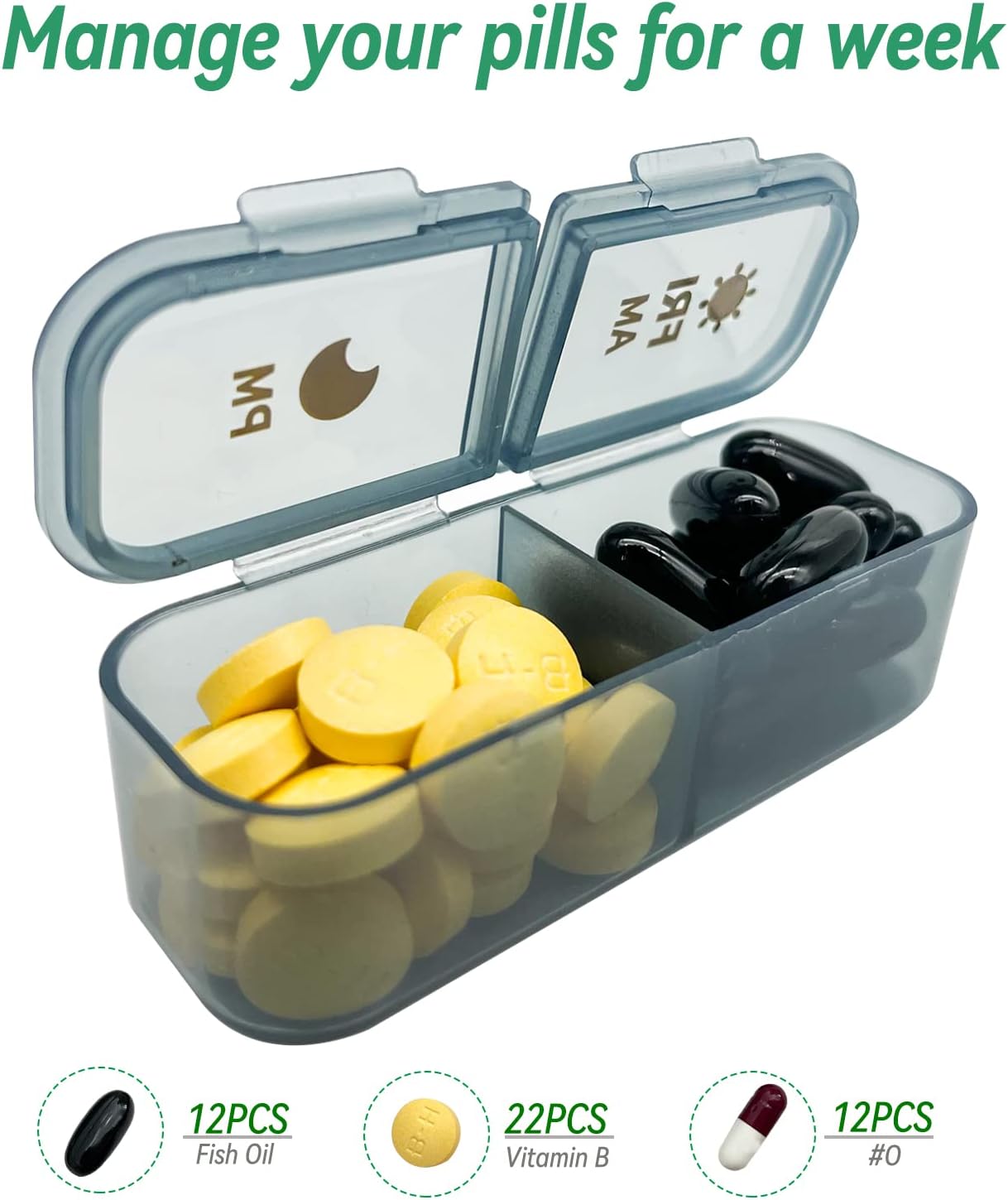 7-Day Pill case 2 Times a Day, Pill Organizer 2 Times a Day,Am Pm Daily Pill Case Travel Pill Organizer,Large Capacity Pill Organizer for Medicine Vitamin Fish,14 Cells 2 Times a Day Pill Organizer - Image 4