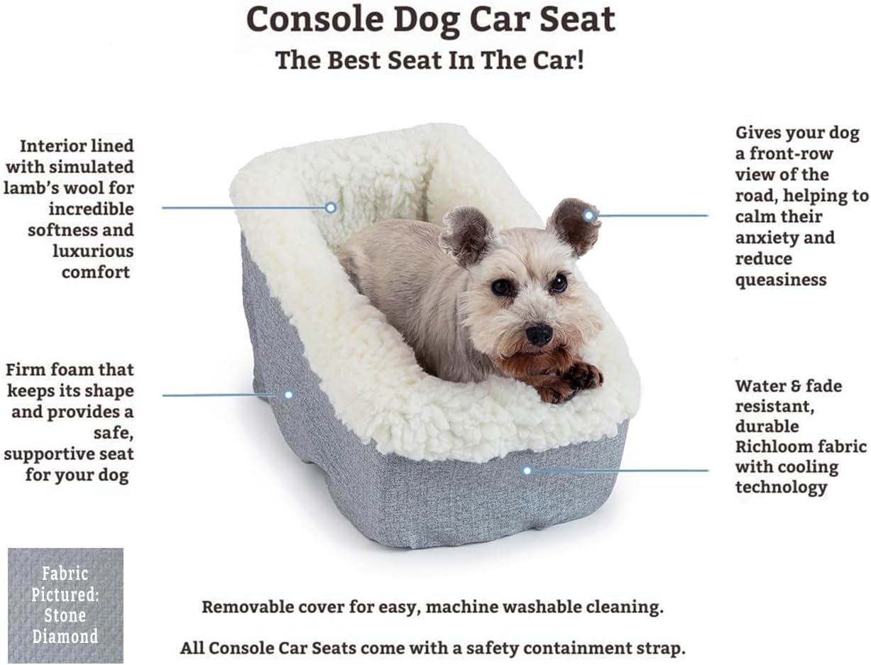 Snoozer Small Console Dog Car Seat Travel Dog Bed Carrier for Dogs up to 7 lbs, Provides Safe & Calm Pet Travel with Dog Car Seat Belt Harness Strap, Removable Machine Washable Denim Diamond Cover - Image 5