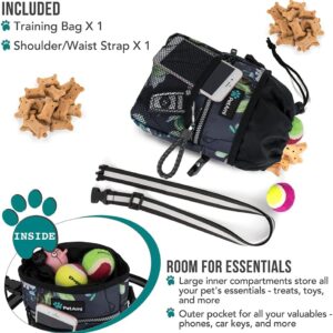 PetAmi Dog Treat Pouch, Pet Treat Pouch for Training, Dog Walking Bag Holder for Kibbles, Pet Food Toy, Dog Trainer Essentials Supplies, Poop Bag Dispenser, 3 Ways to Wear (Floral Grey)