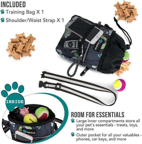 PetAmi Dog Treat Pouch, Pet Treat Pouch for Training, Dog Walking Bag Holder for Kibbles, Pet Food Toy, Dog Trainer Essentials Supplies, Poop Bag Dispenser, 3 Ways to Wear (Floral Grey) - Image 2