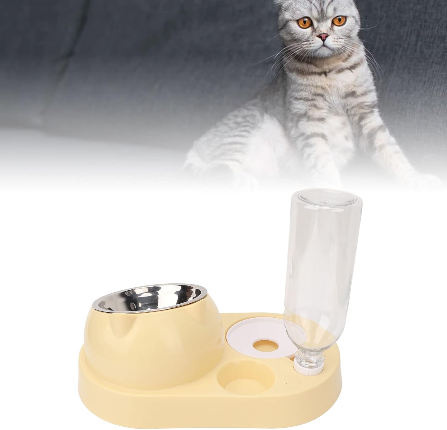 Pet Water Fountain, Pets Water and Food Bowl Set Automatic Waterer Bottle Tilted Stainless Steel Bowl Pet Feeder - Image 9