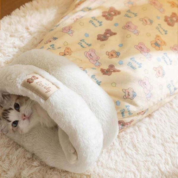 Cat Sleeping Bag for Indoor Cats, Cozy Cat Winter Sleeping Bag，Plush Cats Sack Self Warm Bed Cave，Pet Hideaway Calming Tunnel Bed，Covered Warm Burrow Beds for Kittens (2 Pack Brown ，M-18 x 14in) - Image 8