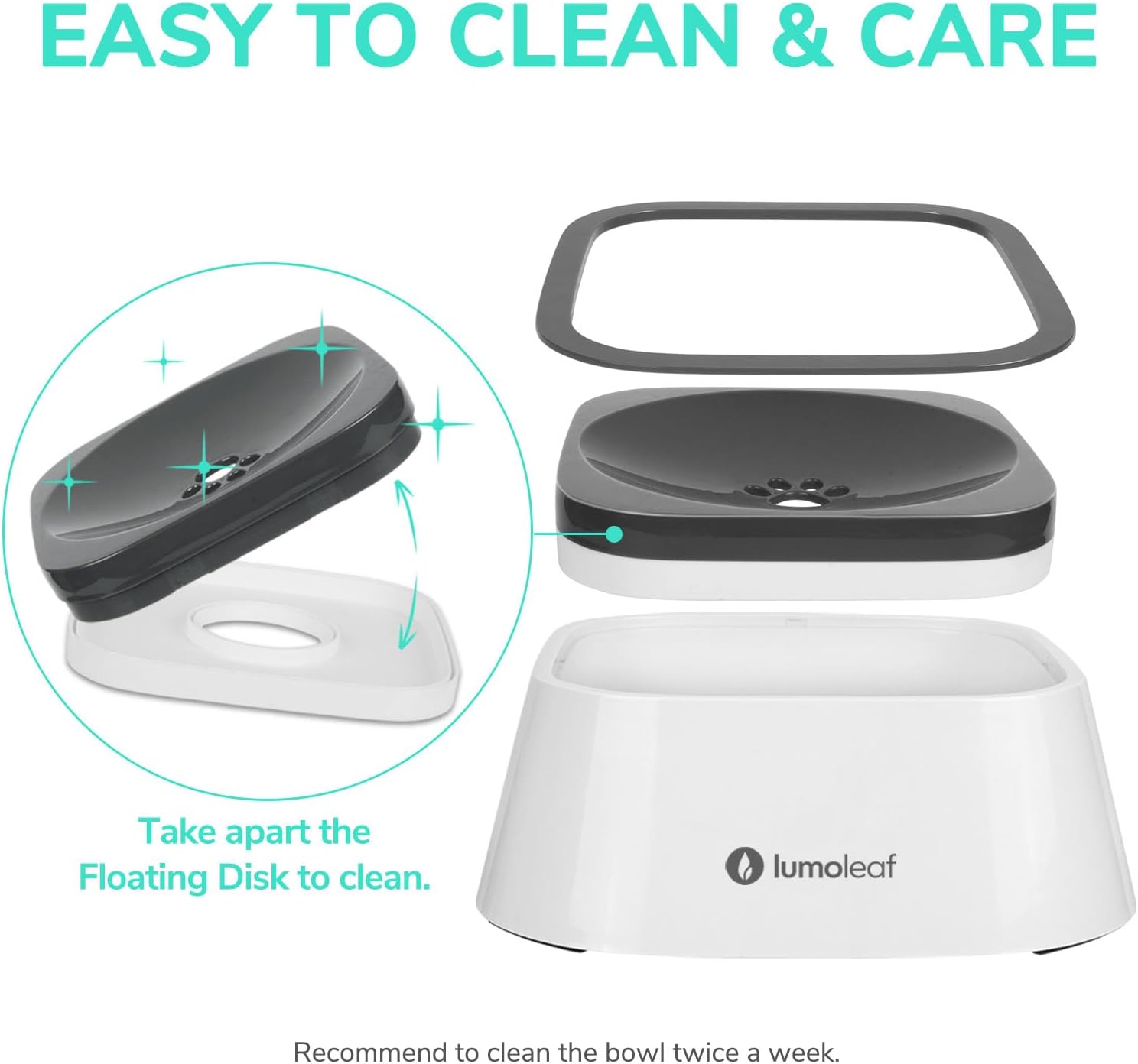 LumoLeaf No Spill Water Bowl for Dogs, Slow Feeder for Messy Drinkers, Drip-Free, Splash-Proof Design (Grey, 35oz) - Image 3