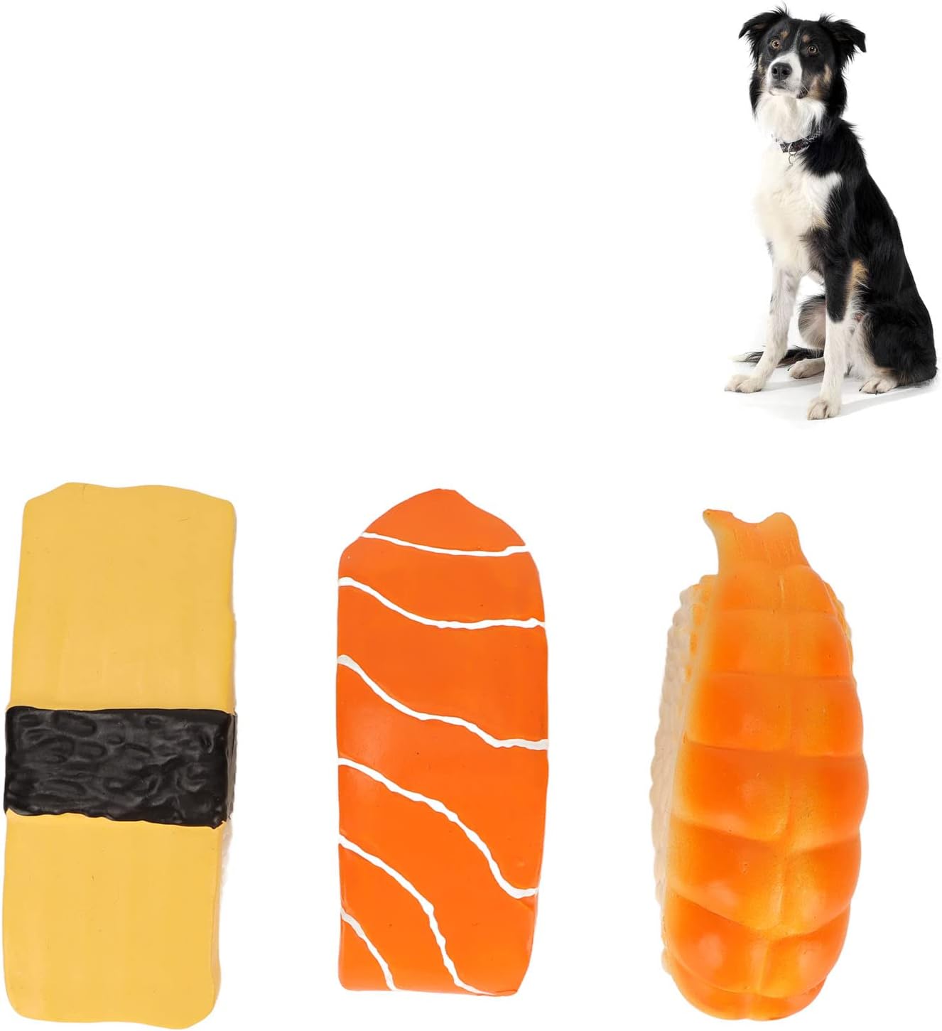 JTLB 3Pack Sushi Shaped Dog Toy, Soft Latex Squeaky Toy for Small to Medium Dogs, Innovative Food Themed Canine Play Toys, Sushi Dog Toy Set - Image 3