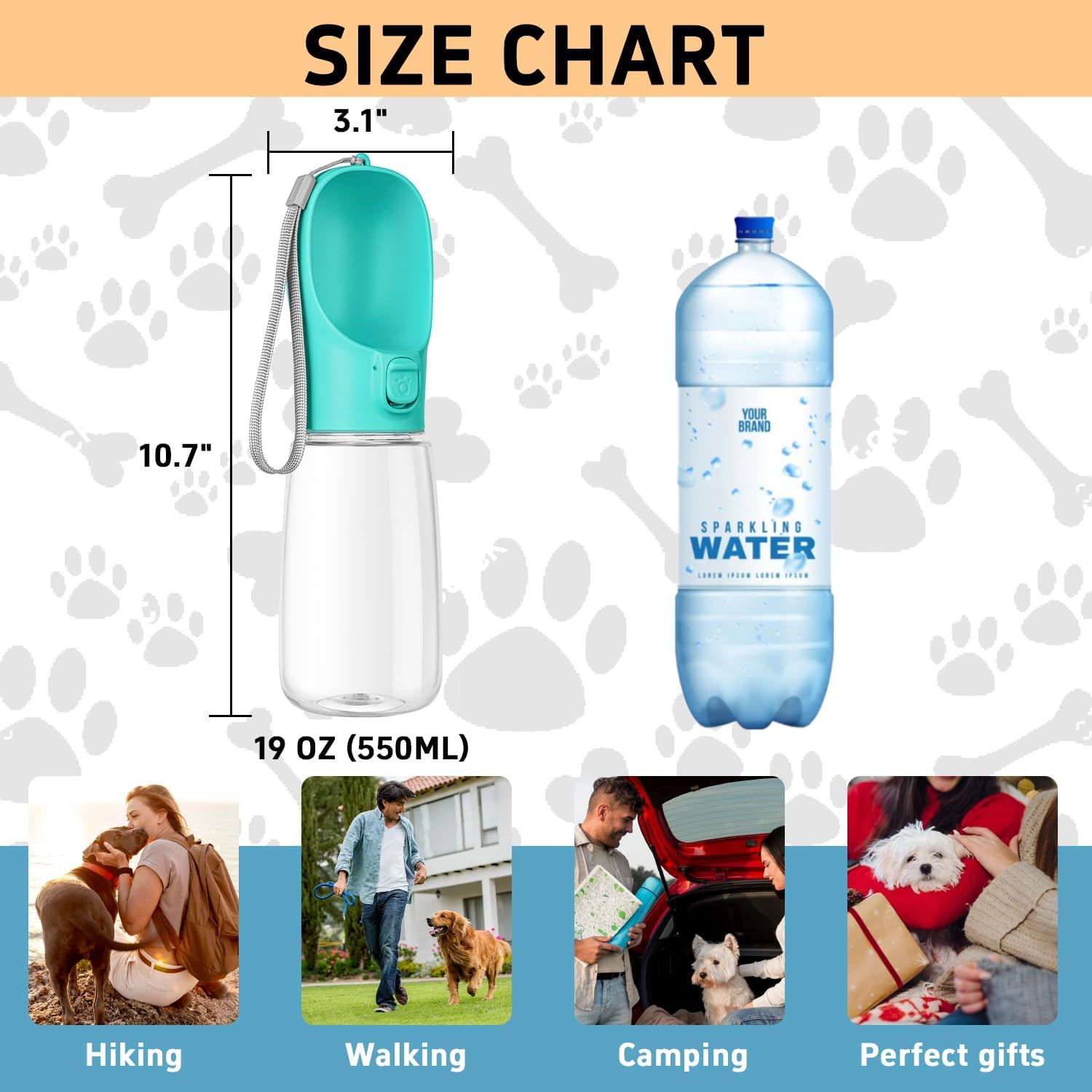 Portable Dog Water Bottle with Bowl, Leak Proof, Convenient for Walking, Hiking and Camping (Blue, 19oz) - Image 6