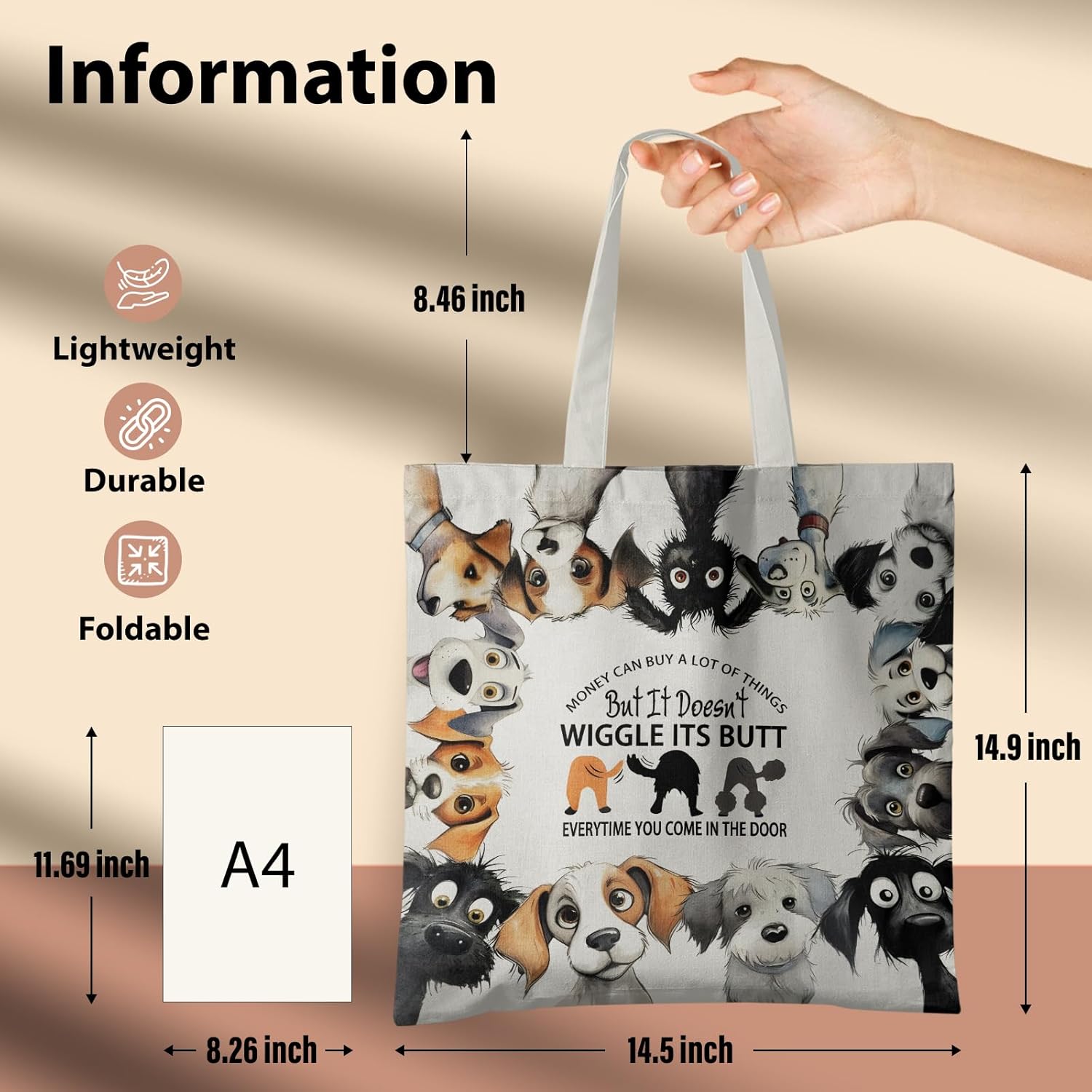 Dog Mom Canvas Tote Bags - Reusable Grocery Bags for Shopping, Funny Dog Lover Gifts for Women - Image 6
