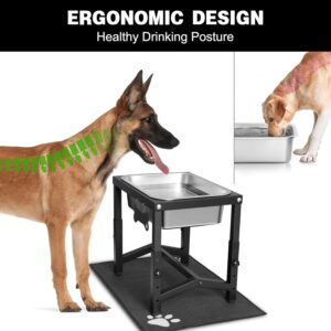 2 Gallon Elevated Large Dog Water Bowl, 4 Adjustable Height 10.5-15.8” Raised Stainless Steel Bowl Stand with Anti-Slip Mat for Large Breed, Metal Dog Feeding Station for Relief Joint Pressure
