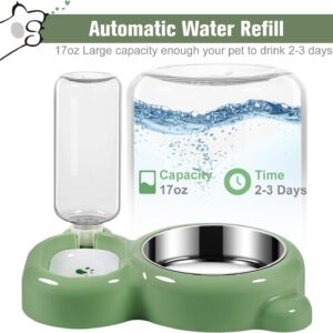 Dog Bowls, Cat Food and Water Bowl Set with Water Dispenser and Stainless Steel Bowl for Cats and Small Dogs – Green