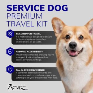 ActiveDogs Service Dog Travel Kit Premium – Service Dog ID Card, Carrier, Tag, Medical Alert Cards, Service Dog Medical Pouch & More – Service Dog Accessories Pack for Service Dog Travel