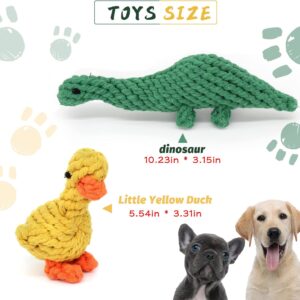 WishLotus 2Pc Dog Rope Toys, Cute Dinosaur and Yellow Duck Shaped Dog Toys for Aggressive Chewers, Cotton Dog Chew Toys for Small Medium Large Breed Teething (Dinosaur+Duck)