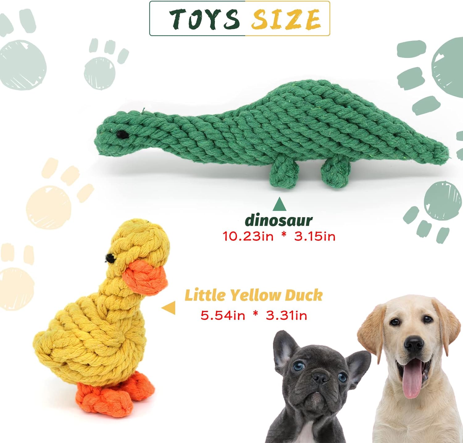 WishLotus 2Pc Dog Rope Toys, Cute Dinosaur and Yellow Duck Shaped Dog Toys for Aggressive Chewers, Cotton Dog Chew Toys for Small Medium Large Breed Teething (Dinosaur+Duck) - Image 2