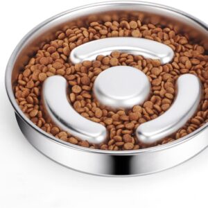 Slow Feeder Dog Bowl Stainless Steel, 2 Cups Metal Non-Slip Dog Food Bowls, Dogs Water Bowl for Small & Medium Sized Dogs, Fun Bloat Stop Pet Bowl for Fast Eaters, Slows Down Pets Eating