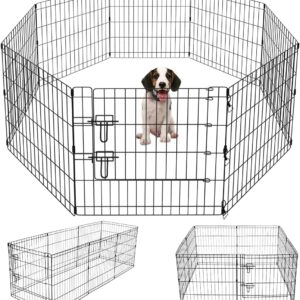 Artmeer Pet Playpen Puppy Playpen Kennels Dog Fence Exercise Pen Gate Fence Foldable Dog Crate 8 Panels 24 Inch Kennels Pen Playpen Options Ideal for Pet Animals Outdoor Indoor(Black 24''x24'')