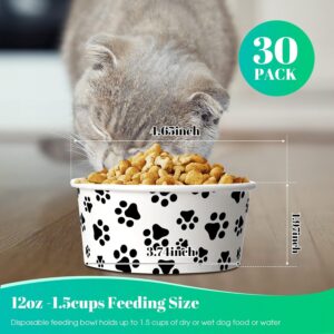 30 Pieces Disposable Dog Bowls 12 oz Small Pet Feeding with Printed Pattern Dishes for Small Pet Paper Food Travel Bowls for Feeding Dogs and Cats Puppies Dry Wet Food Water