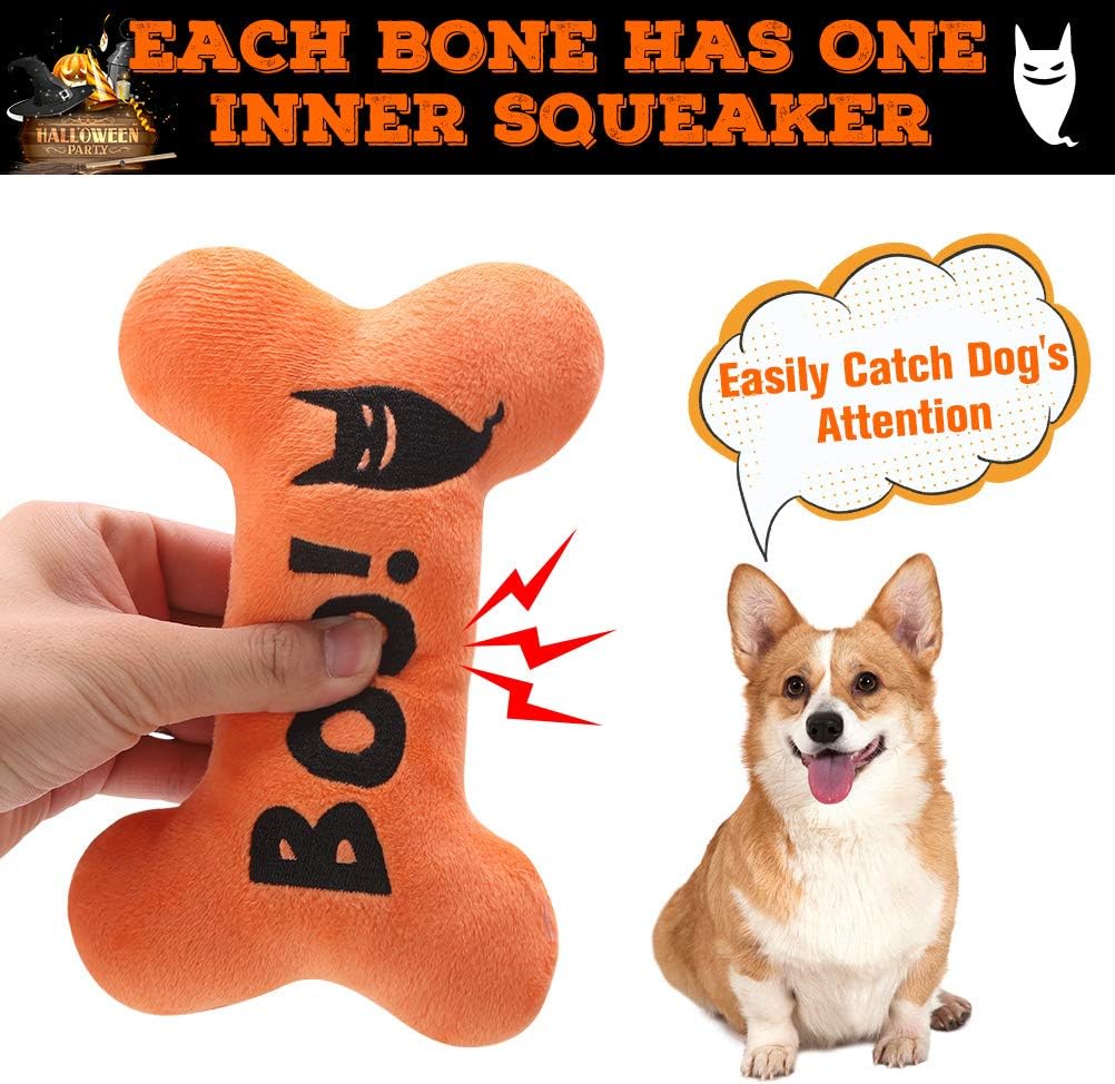SCENEREAL Halloween Dog Toy for Small Medium Large Sized Dogs- 4Pack Plush Dog Squeaky Toys, Interactive Bone Dog Toys, Puppy Chew Toys for Indoor Outdoor Training - Image 3