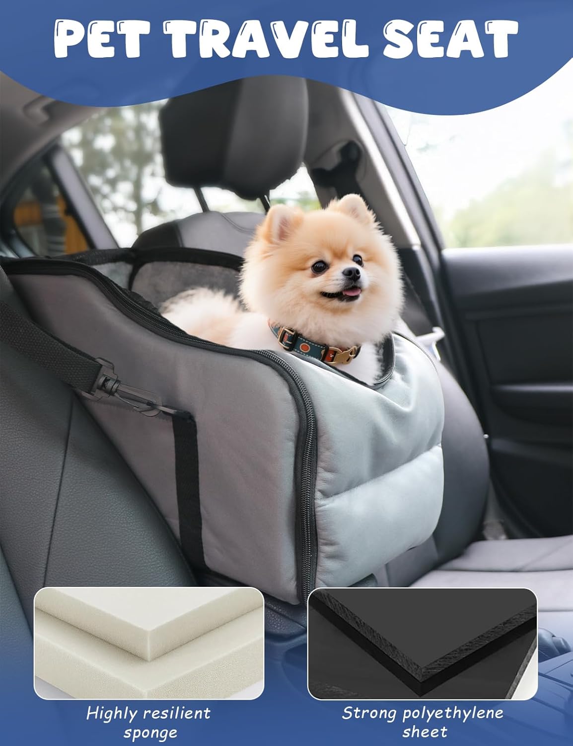 Dog Car Seat for Small Dogs, Portable Center Console Dog Car Seat, Pet Travel Backpack with Safe Protection Hooks and Double Fixation Seat Belts, Suitable for Small Dogs & Cat Under 12 lbs - Image 3