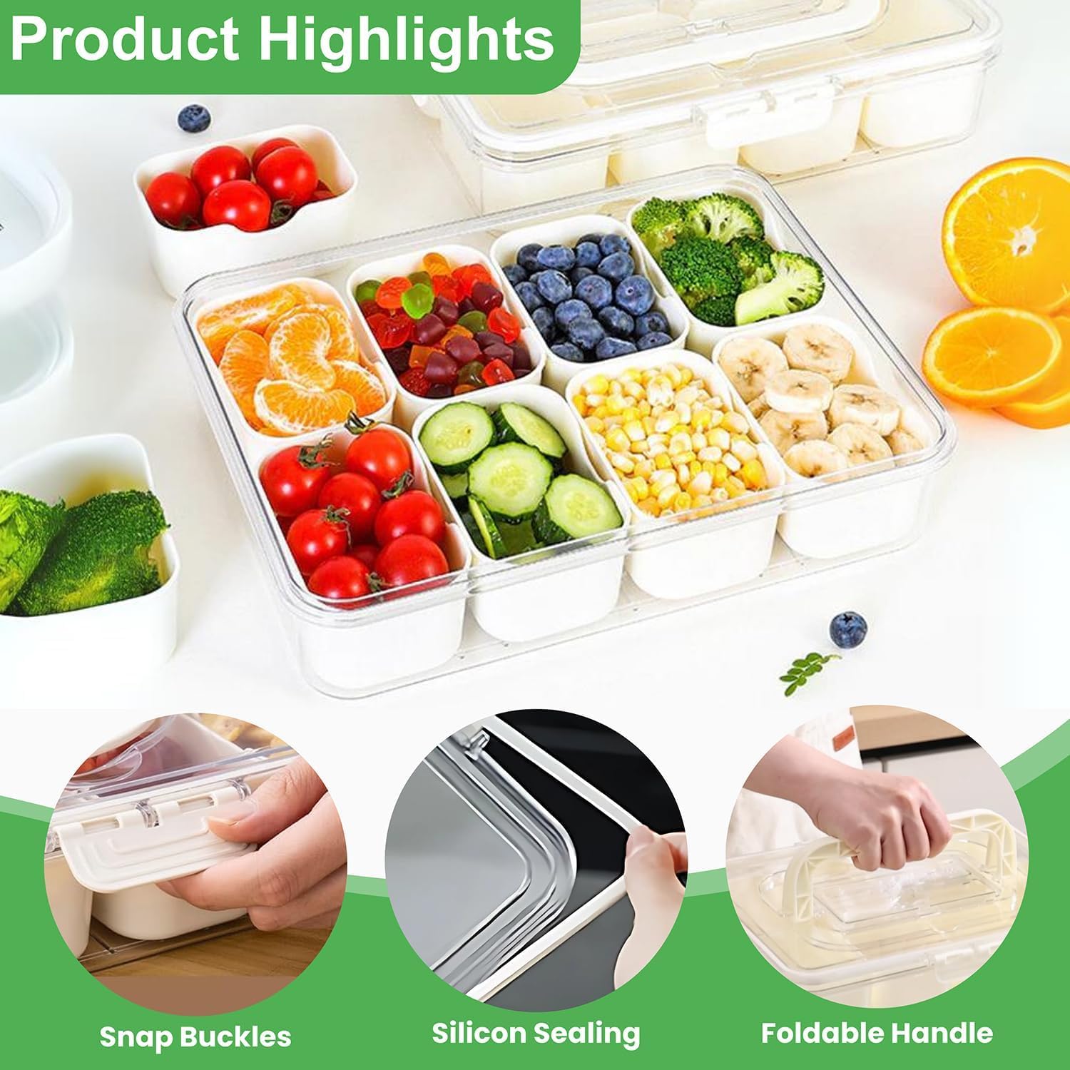 Snackle Box Container, Premium 2-Pack Divided Serving Tray & Lid with 8 Compartments, Durable Snackle Boxes for Travel & Parties – Snack box container, Perfect for Treats & Gifts (PET) - Image 6