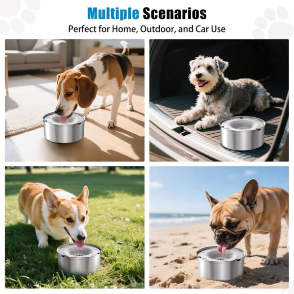 SCHITEC Dog Water Bowl No Spill 1.2L/40oz Slow Drinking Anti-Splash Stainless Steel Dog Bowl with Floating Disk, Spill Proof Pet Travel Water Dispenser for Sloppy Messy Drinkers(Light Gray) - Image 7