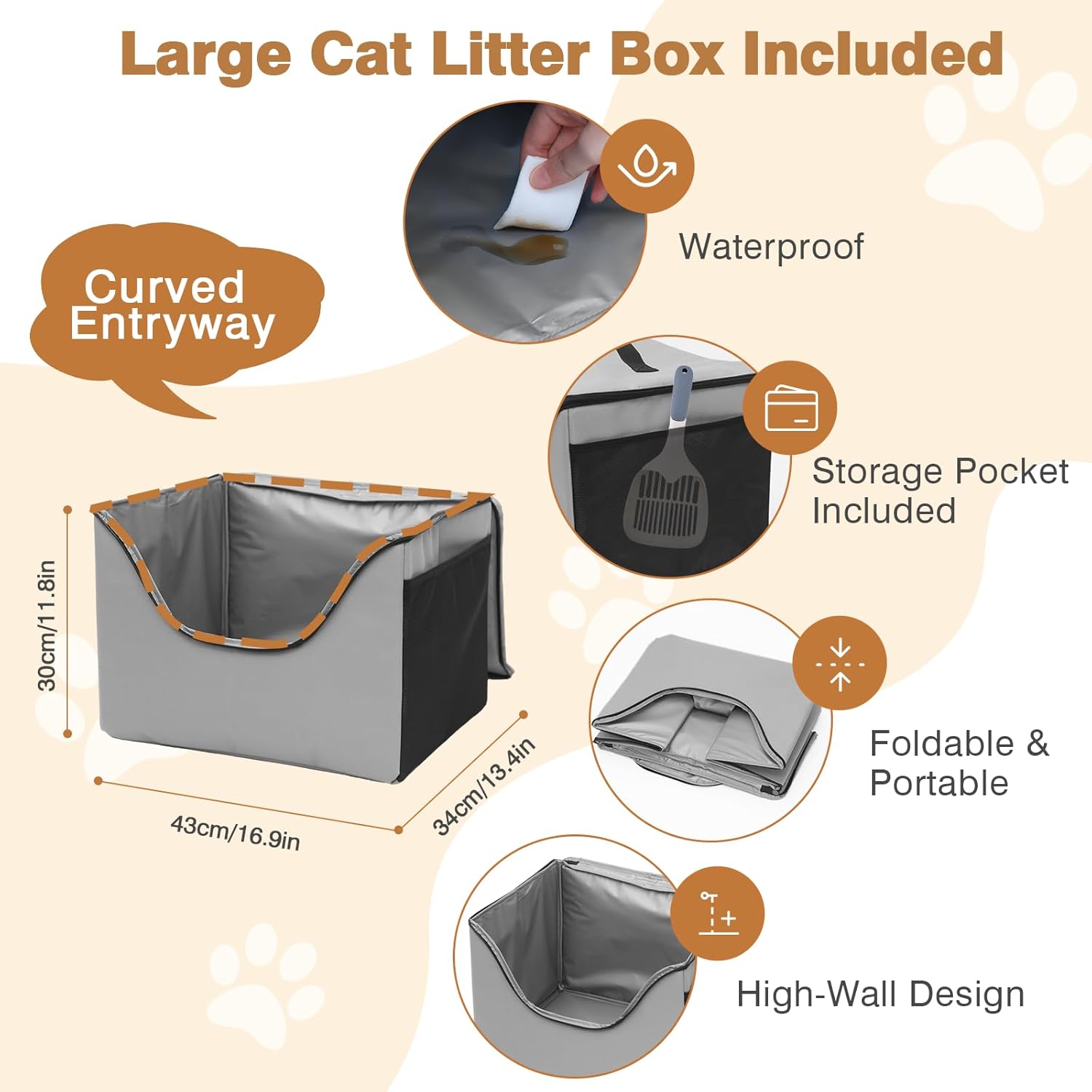 Extra Large Cat Travel Carrier with Litter Box, Soft Cat Carrier for Large Cat, Expandable Cat Carrier for Car Travel, Road Trip, Camping, up to 35 lb, 23.6''(L) x 16''(W) x 17''(H) - Image 3