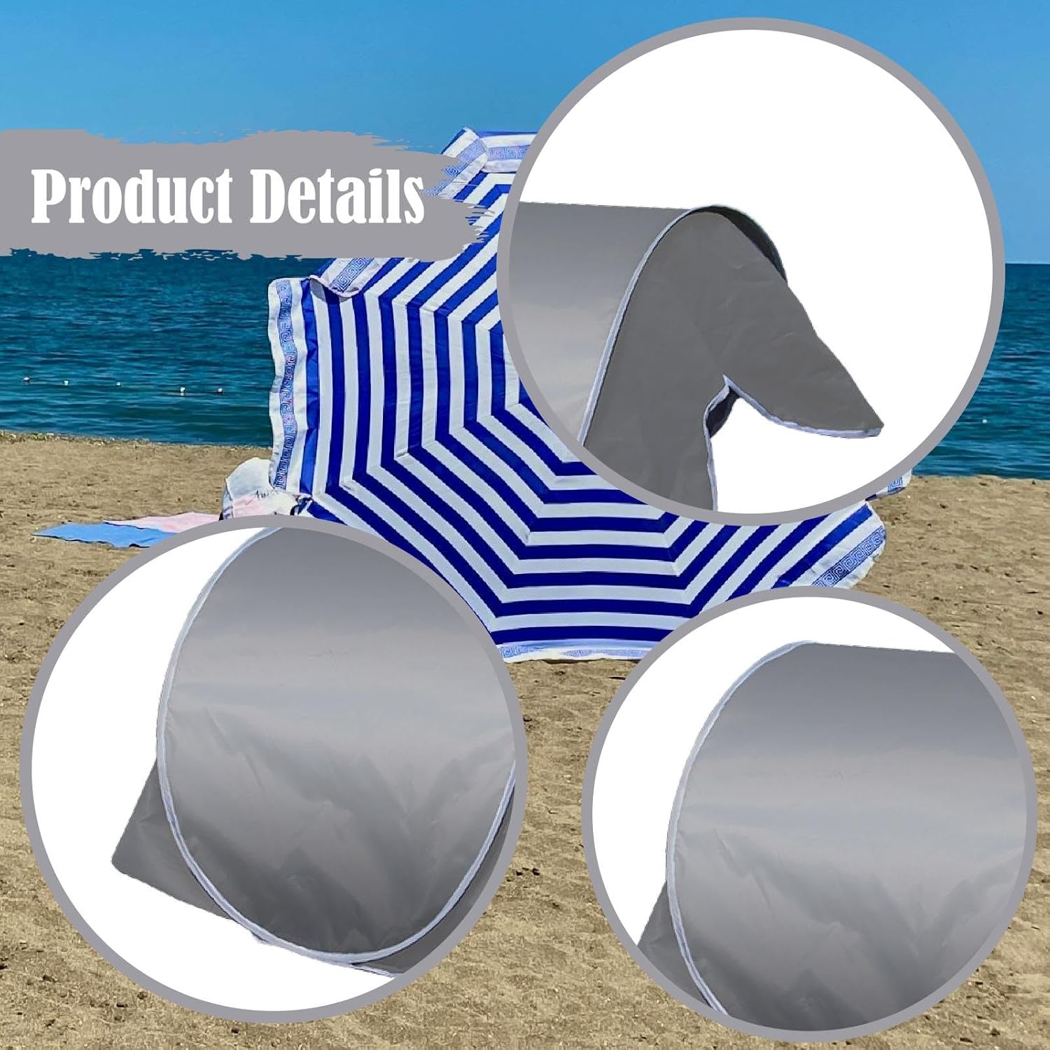 Mini Beach Instant Canopy Anti Shade Automatic Shade Tent for Park Outdoor Hiking Dog Pet Sunbathing, Gray - Image 5