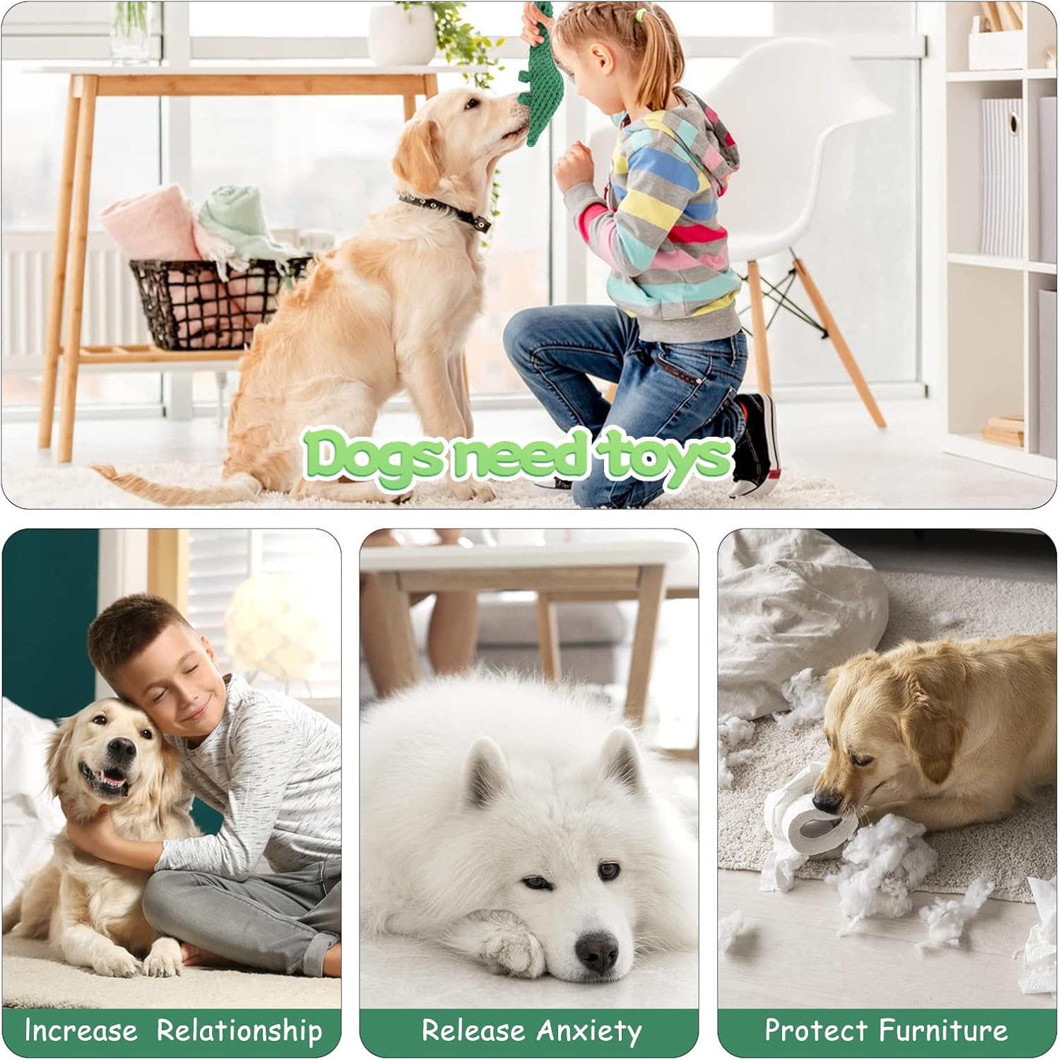 WishLotus 2Pc Dog Rope Toys, Cute Dinosaur and Yellow Duck Shaped Dog Toys for Aggressive Chewers, Cotton Dog Chew Toys for Small Medium Large Breed Teething (Dinosaur+Duck) - Image 6