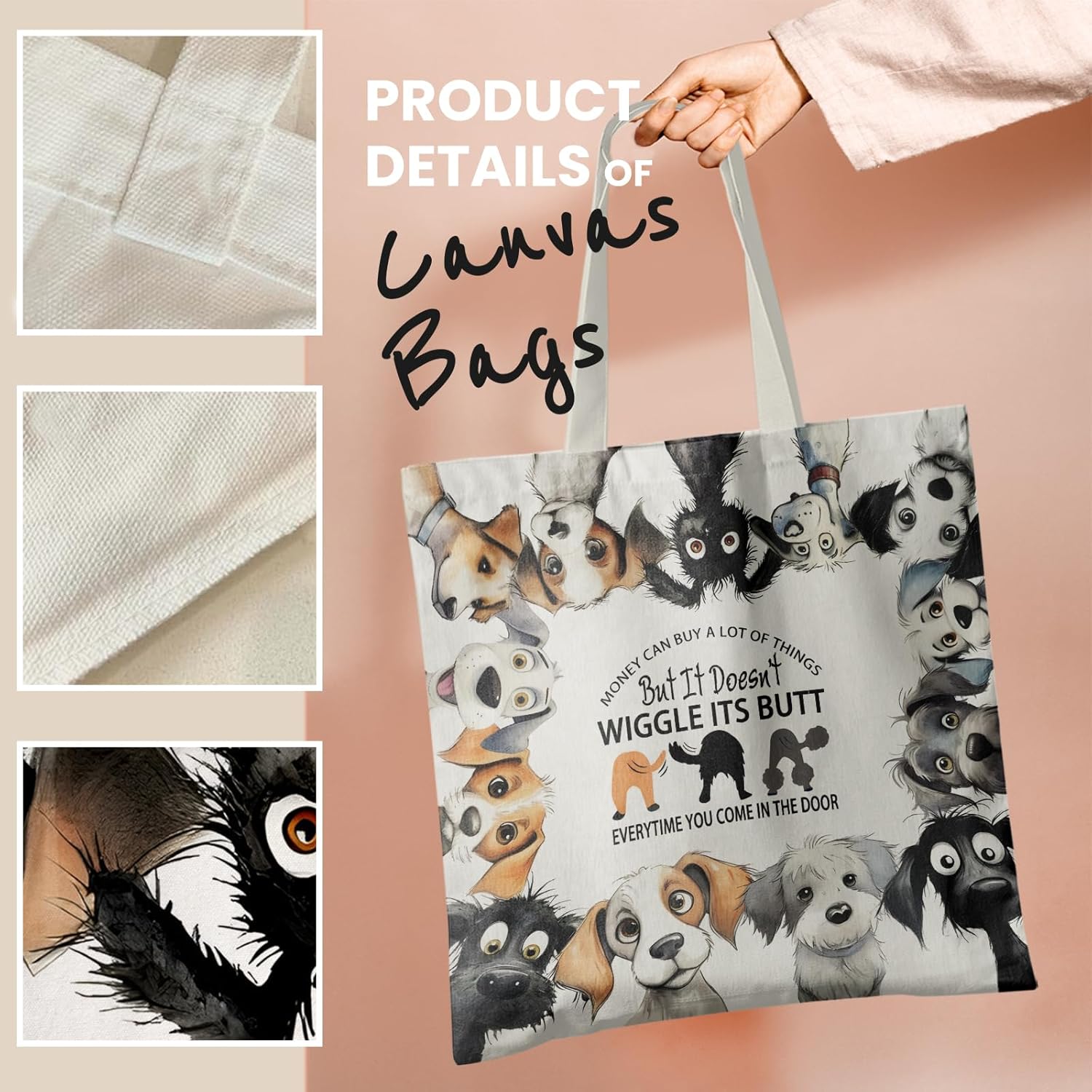 Dog Mom Canvas Tote Bags - Reusable Grocery Bags for Shopping, Funny Dog Lover Gifts for Women - Image 3