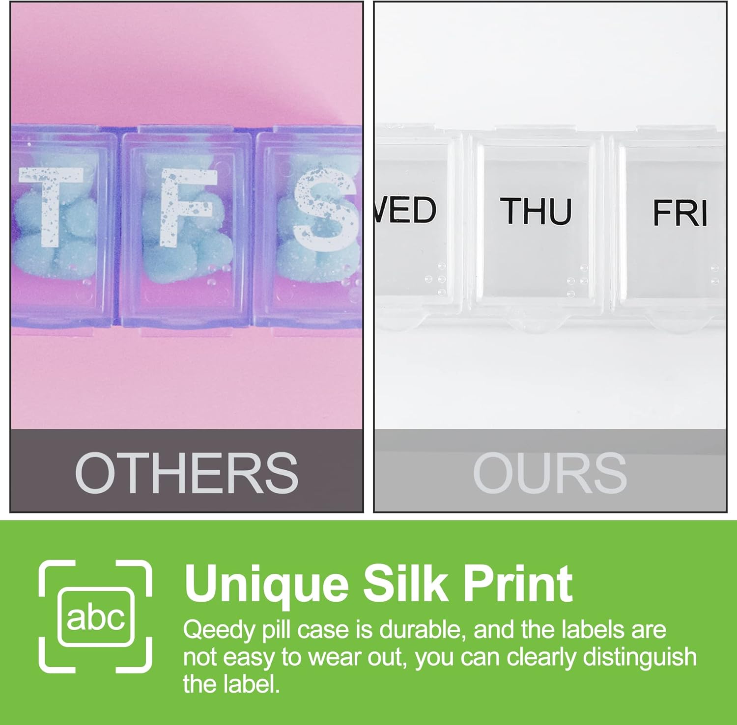 4 Pack Weekly Pill Organizer, 7 Days Pill Case Travel Daily Pill Box Portable Medicine Organizer and Planner with Compartment for Vitamins, Fish Oil, Supplements and Medication (4 Colors) - Image 6