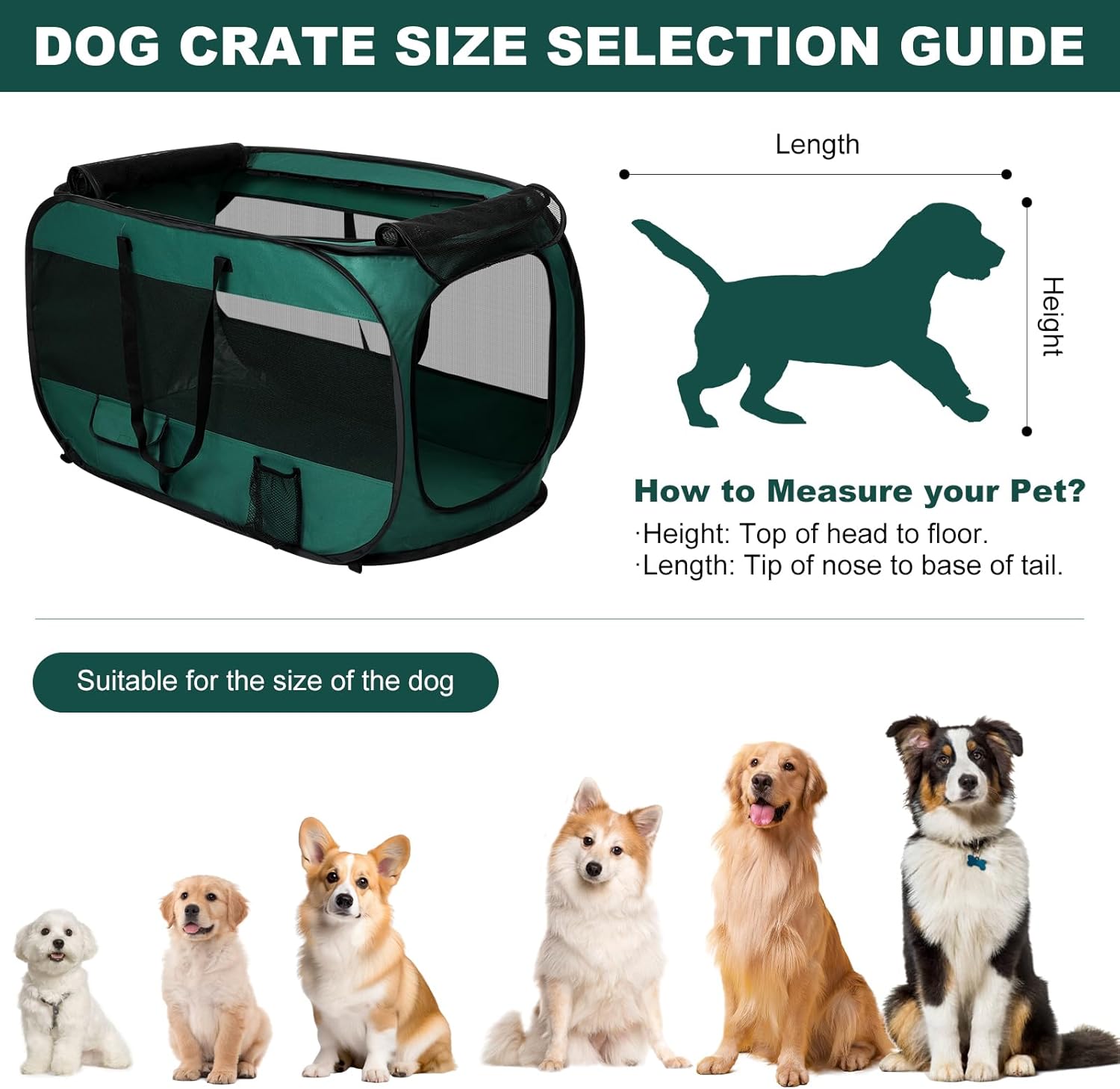 Realife Dog Enclosures Home Outdoor Fashions Portable/Collapsible/fixable, Pop Up Travel Pet Tent, 38" L x 22.5" W x 5.5" H,Green - Image 6