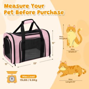 Airline Approved Pet Carrier 17″x11″x11″ – Soft Sided Cat Dog Travel Bag for Small Pets up to 15 lbs, Portable Collapsible Pet Carrier Under Seat with Mesh Ventilation & Shoulder Strap(Pink)