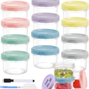 12pcs 8 oz Plastic Containers with Screw Lids, Reusable Clear Food Storage Containers with Pen and Brush for Snack Salad Fruit, Leakproof Small Freezer Containers, Microwave & Dishwasher Safe