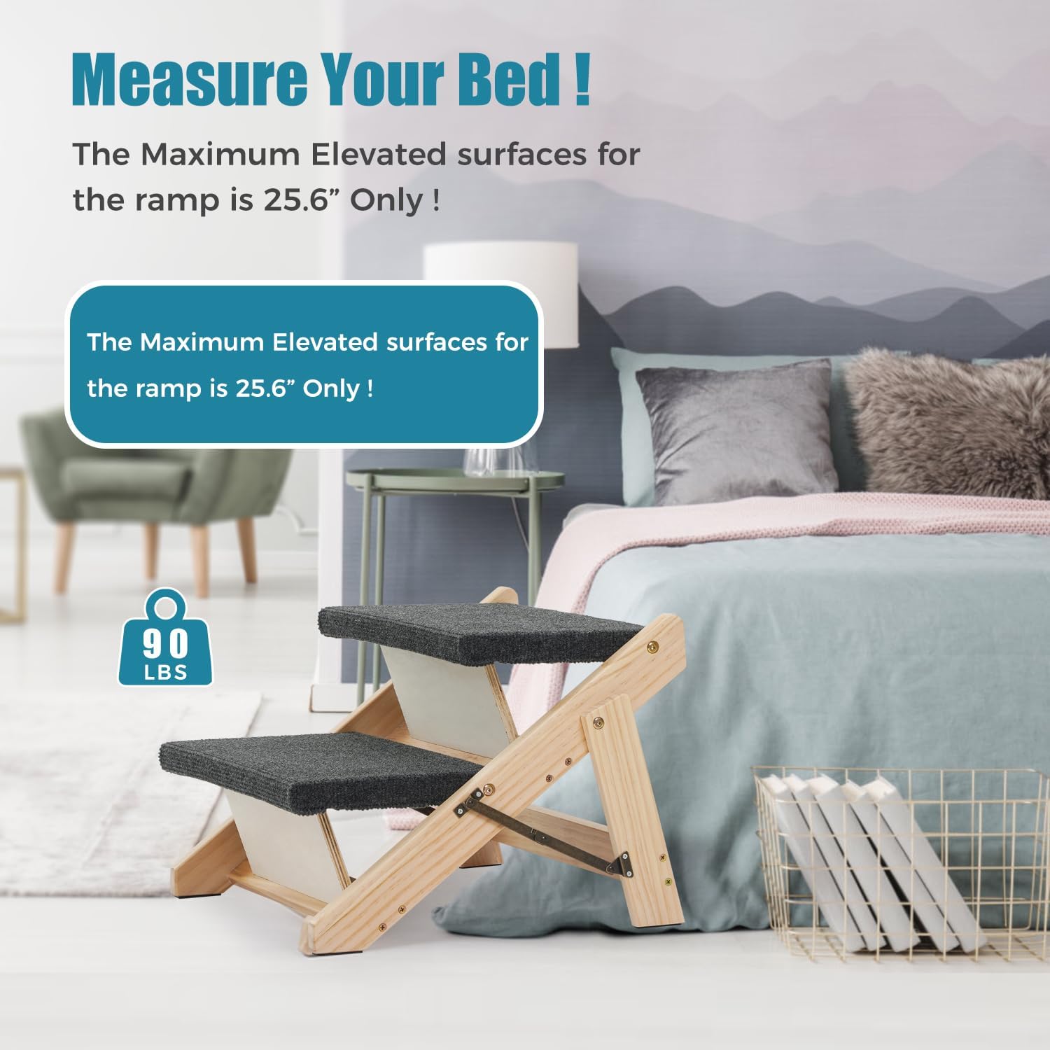 MEWANG Wood Pet Stairs & Ramp for Small/Medium Dogs and Cats, Aging Pets – 3-in-1 Foldable, Portable, Non-Slip Pet Ladder for Tall Beds, Couches,Cars–Holds Up to 220 lbs (17.3" L x 17.2" W x 13.0" H) - Image 9