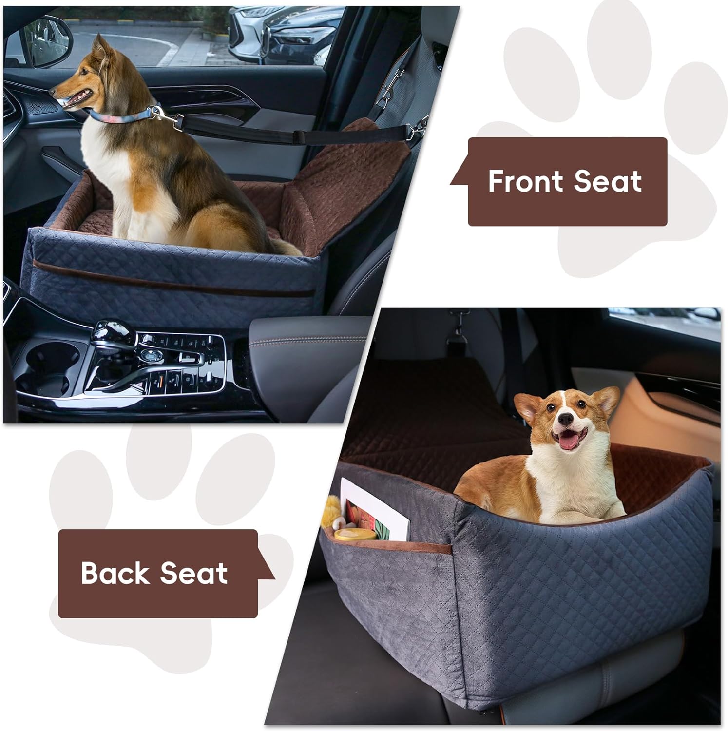 Dog Car Seat for Small Medium Dogs, Soft Fabric Dog Booster Seat with Storage Pockets, Safety Belt, Comfy Pet Car Seat Travel Bed, Removable and Washable - Image 2