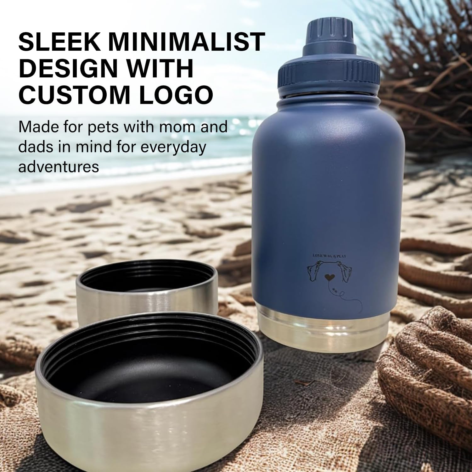 Love Wag & Play Dog Water Bottle Portable – 2 in 1 Stainless Steel Bowl for Food, Water – Leakproof Portable Water Bowl for Dog with Carry Loop – Detachable Design – Ideal for Kibble, Treats – Beige - Image 8