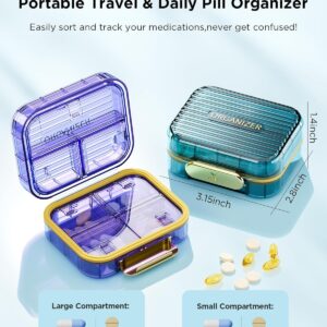 Acedada Small Pill Box, Travel Pill Organizer, Compact 7-Compartment Moistureproof Pill Case for Purse, Chic Daily Pill Container, Portable Medicine & Vitamin Holder for Fish Oil & Supplements, Purple