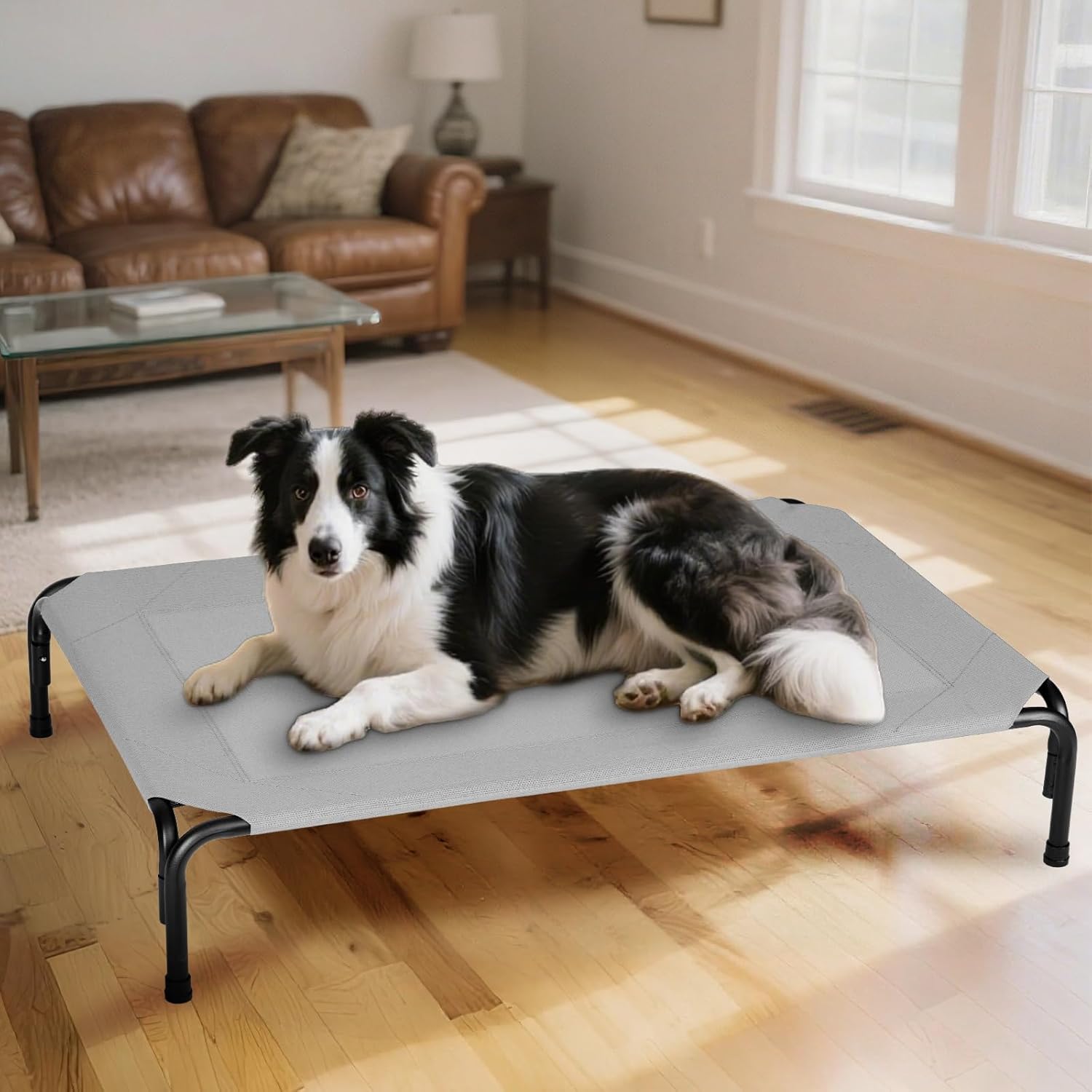 Elevated Dog Bed for Outdoor, XXL Raised Dog Cot Indestructible with Washable Mesh, Cooling Summer Pet Cot Chew Proof for Outside Camping Travel, 51 inch Grey - Image 6