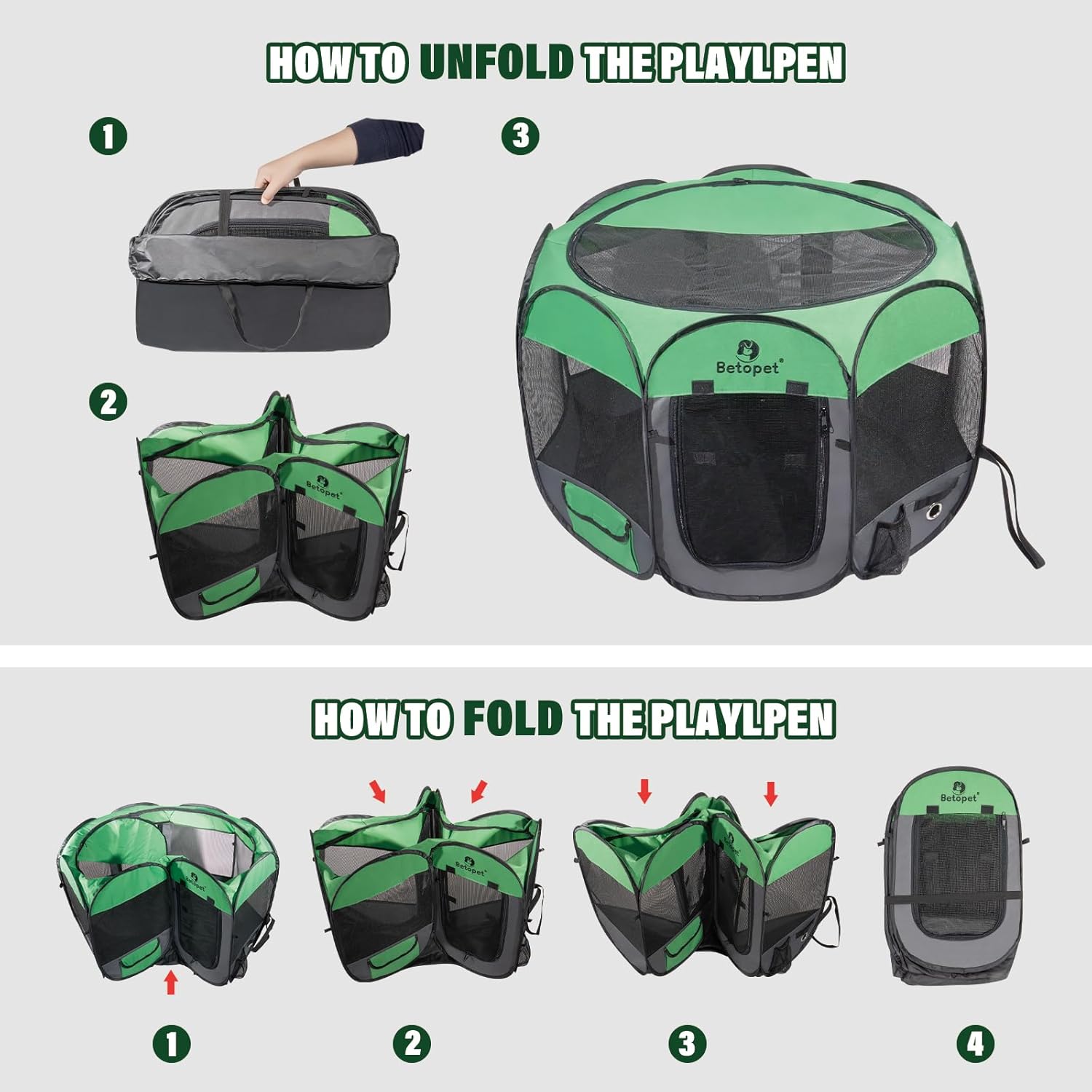 Upgraded Pet Dog Playpen for Small/Medium/Large Dogs Indoor/Outdoor, 600D Oxford Fabric Green Portable Cat Playpen Enclosed with Removable Zipper Top and Bottom,Plus Large - 56*56*29.20 IN - Image 5