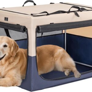 A4Pet Soft Sided Dog Crate - 40 Inch Adjustable Stainless Steel Frame, Lightweight, Durable, Collapsible Dog Kennel with 3-Door