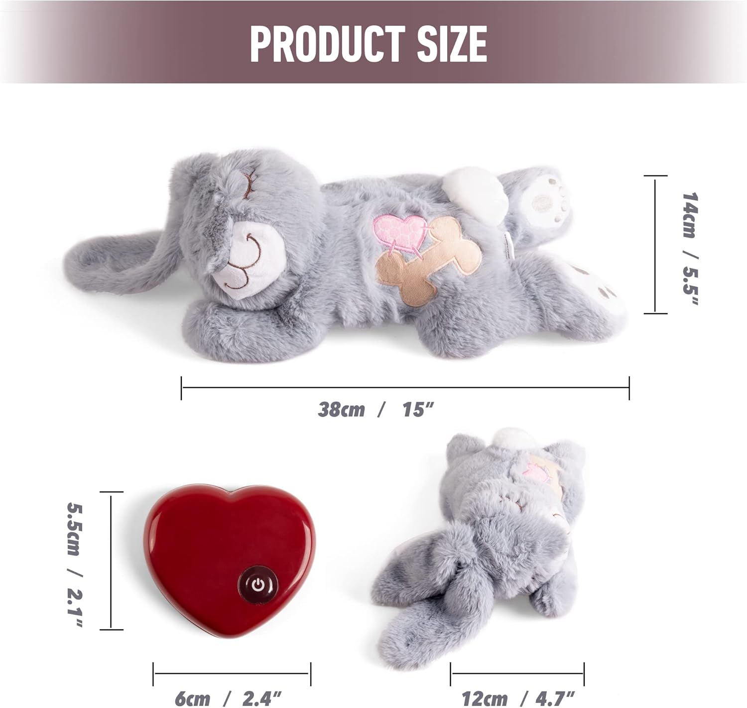 PetPrime Dog Heart Beat Puppy Plush Rabbit Toy - with Warmer Bag Pet Soft Anxiety Puppy Relief Toy for Sleeping(Gray Rabbit) - Image 3