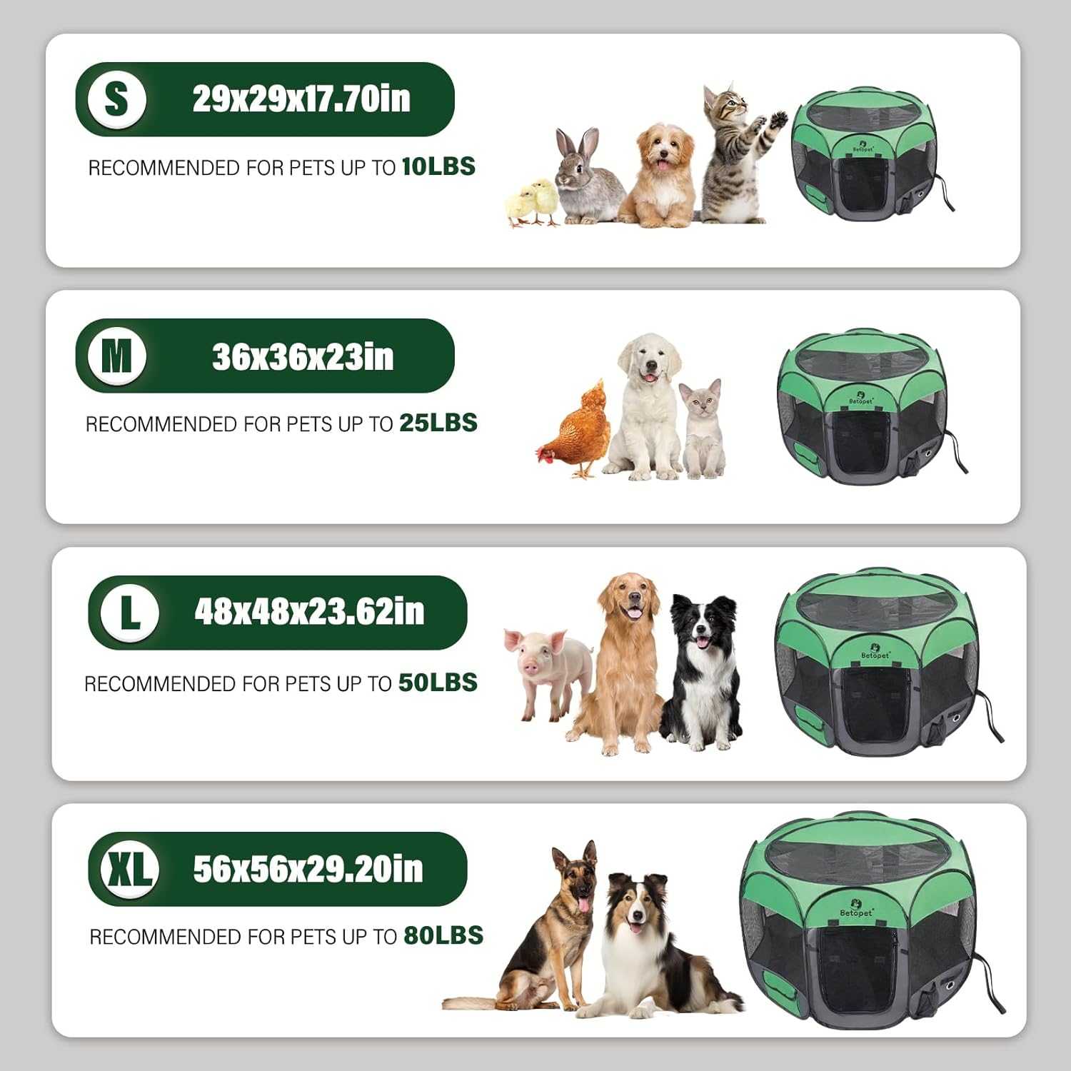 Upgraded Pet Dog Playpen for Small/Medium/Large Dogs Indoor/Outdoor, 600D Oxford Fabric Green Portable Cat Playpen Enclosed with Removable Zipper Top and Bottom,Plus Large - 56*56*29.20 IN - Image 6