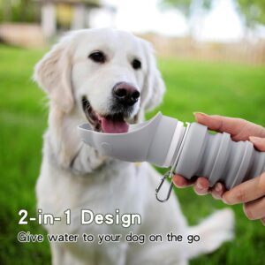 Dog Water Bottle Collapsible & Portable Squeeze, 9oz-17oz Water Dispenser & Folding Bowl,5 Levels Capacity in 1,Carabiner Clip,100% Food-Grade Silicone, Outdoor Walking,Hiking,Travel