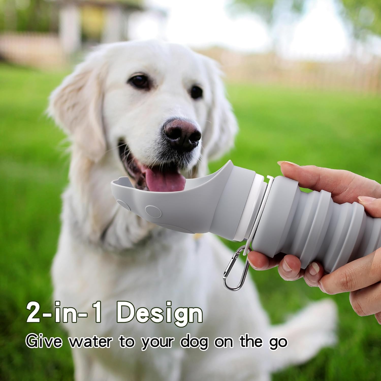 Dog Water Bottle Collapsible & Portable Squeeze, 9oz-17oz Water Dispenser & Folding Bowl,5 Levels Capacity in 1,Carabiner Clip,100% Food-Grade Silicone, Outdoor Walking,Hiking,Travel - Image 2