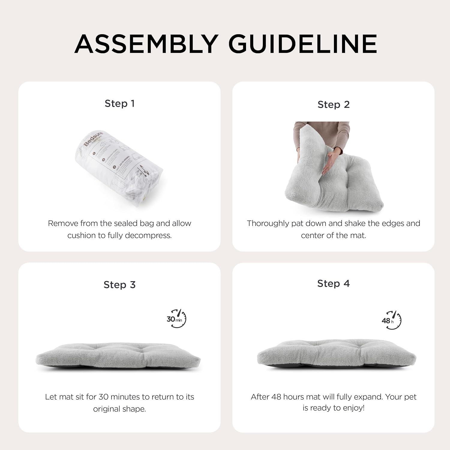 Bedsure Washable XL Dog Bed for Crate for Extra Large Dogs, Comfort Fluffy Plush Pet Pillow Bed Kennel Pad with Non-Slip Bottom, Machine Washable Pet Sleeping Mat, 41"x27", Gray - Image 2