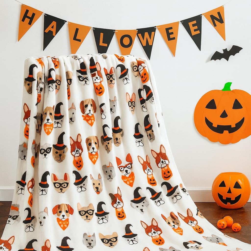 Halloween Throw Blanket 50" X 60" | Ultra Soft Microplush Halloween Fleece Blanket for Couch, Travel, Home Decor & Gift | Machine Washable, Lightweight | Dogs in Costumes