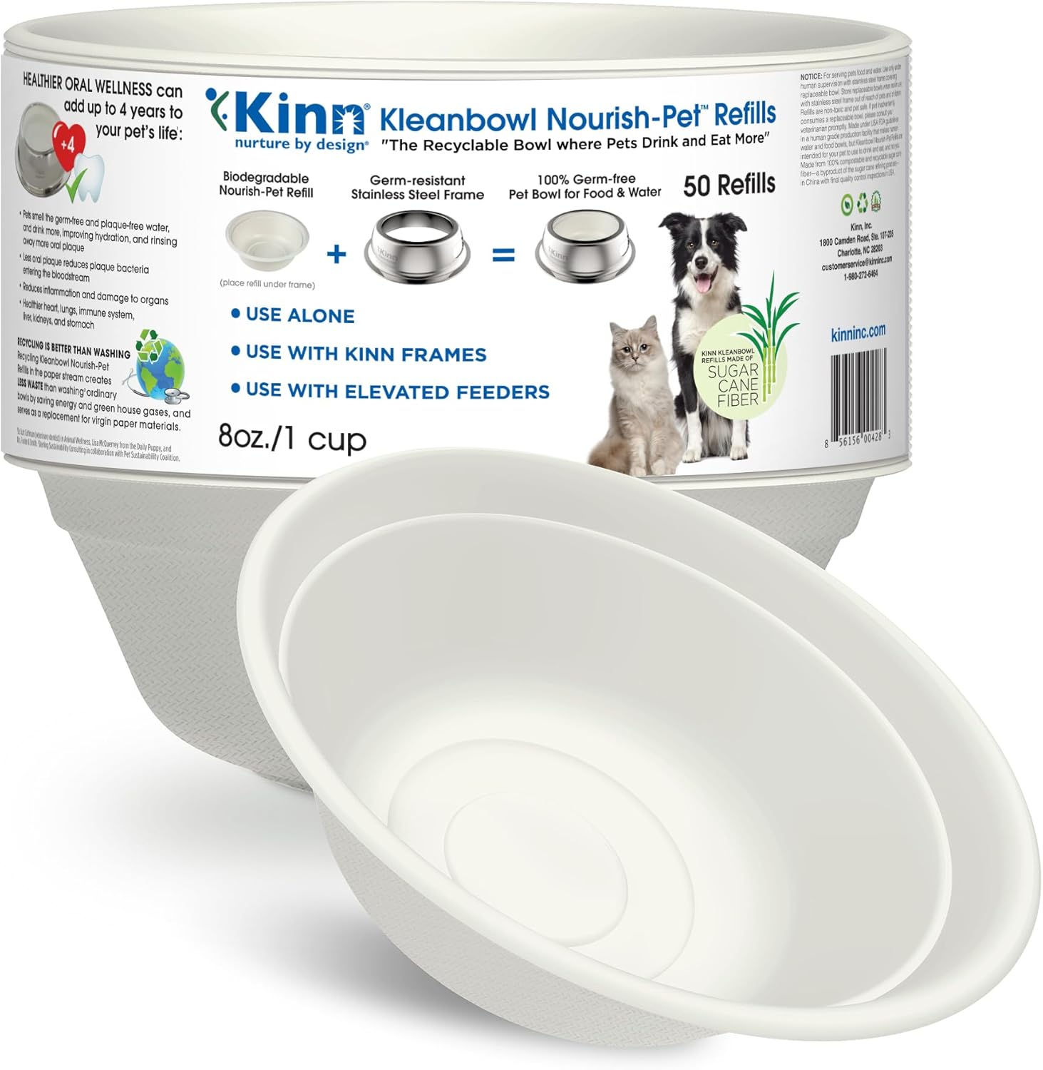 Kinn Kleanbowl Disposable Dog Food Bowls, 8 oz (Pack of 50) - Frame System Refills, Use for Travel, Boarding, or Crate, Compostable Pet Travel Bowl, No Plastic, Leakproof, Portable Dog Dish