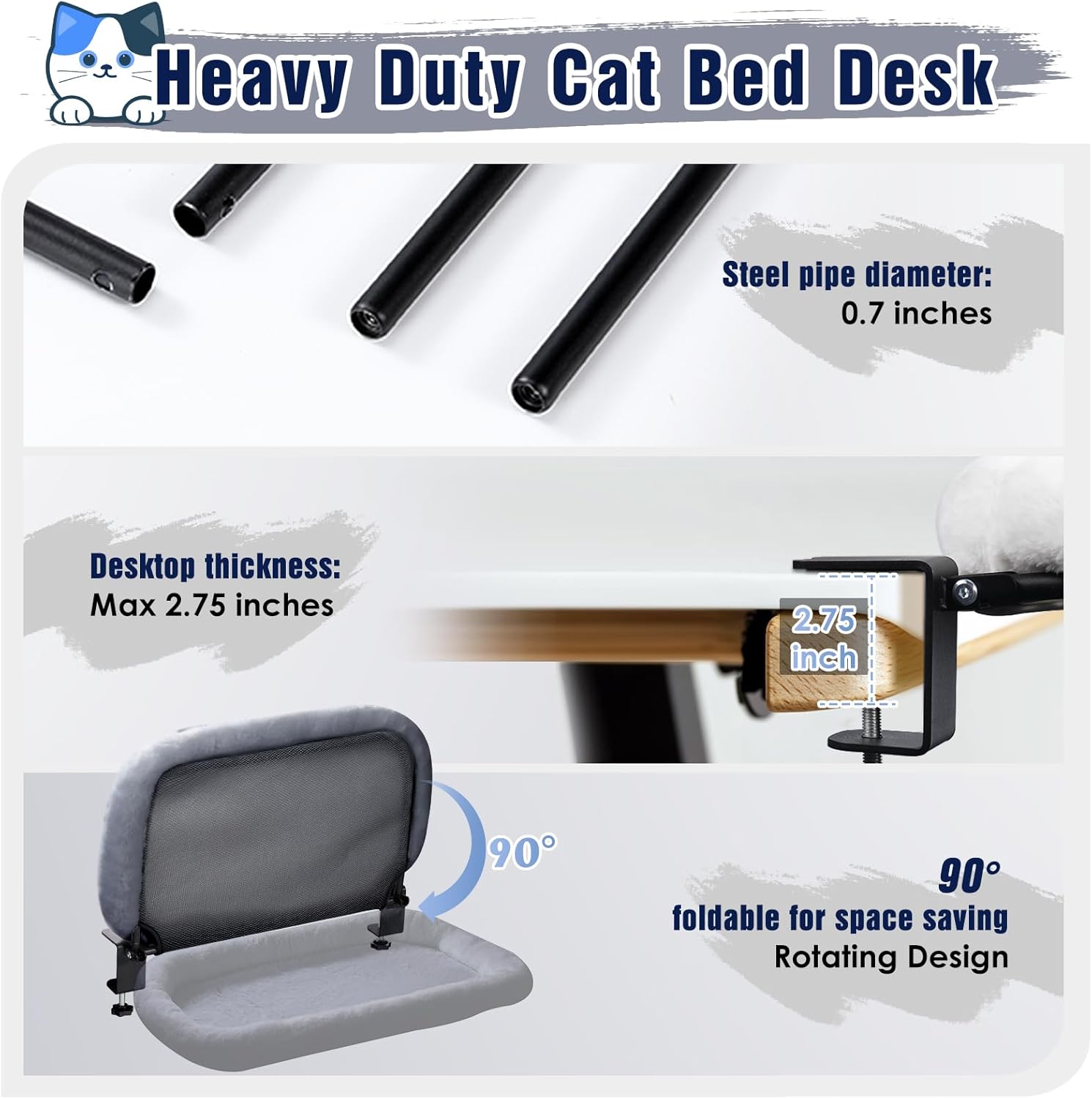IPOW Heavy Duty Steel Frame Supports up to 50lbs Cat Desk Bed & Perch Space-Saving 90°Foldable with Soft Ultra-Plush Faux Fur for Small Medium Large Cats - Image 4