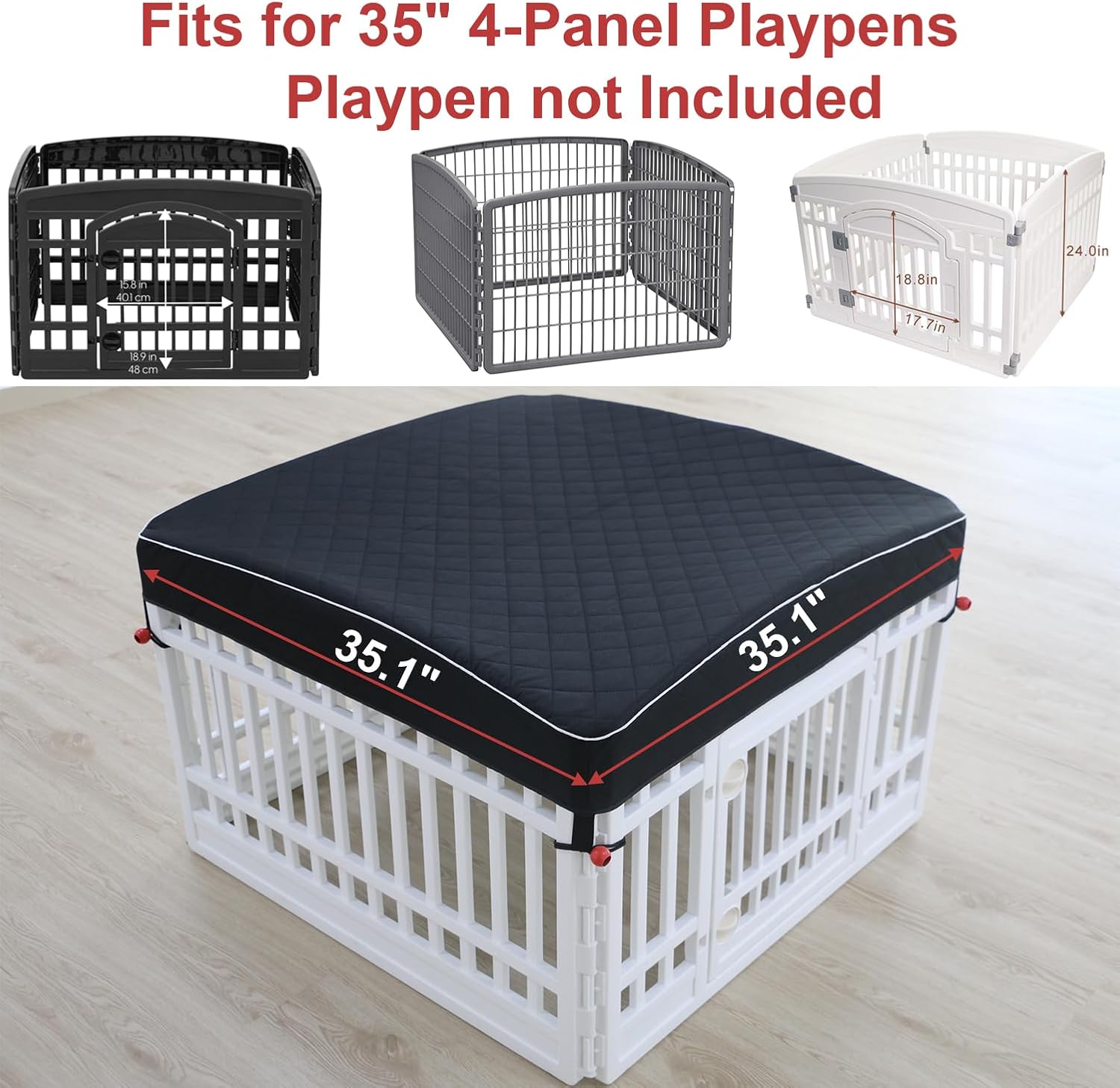 Dog Pen Cover Dog Playpen Cover for Pets,Provide Shade and Security for Indoor Outdoor Dog Pen,Pet Playpen Cover Fits 35 inch Playpen 4-Panels (Playpen Not Included!!!) - Image 2