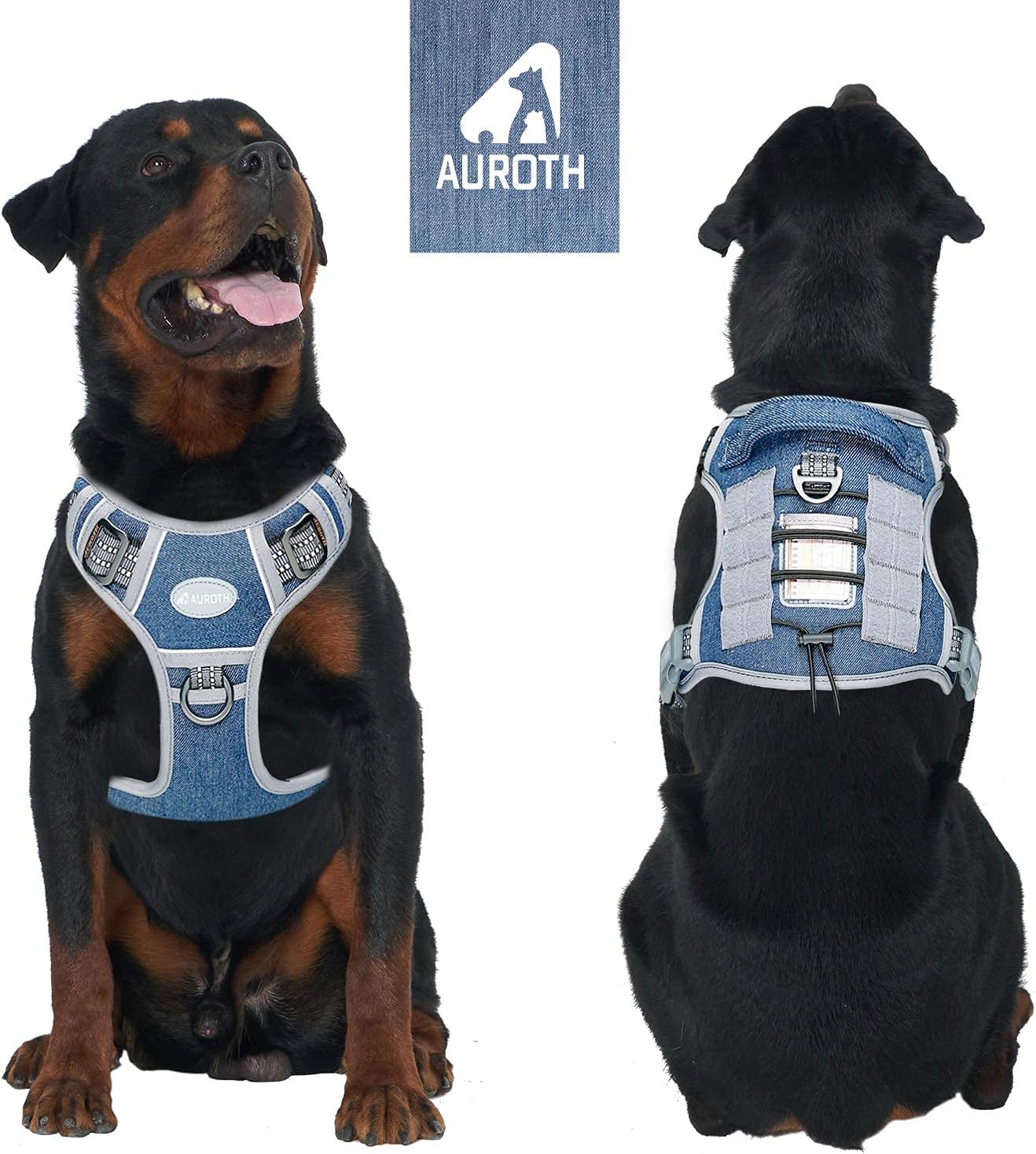 AUROTH Tactical Dog Harness for Small Medium Large Dogs No Pull Adjustable Pet Harness Reflective K9 Working Training Easy Control Pet Vest Military Service Dog Harnesses (L, Denim Blue) - Image 2